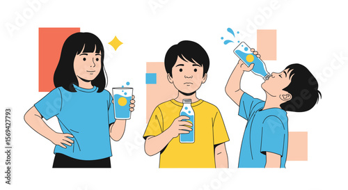 Children enjoying refreshing drinks on a bright day outdoor fun and hydration for youngsters