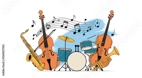 Vibrant jazz band ensemble instruments expressive musical performance dynamic sound art