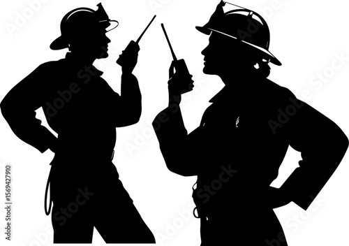 Firefighters Communication Silhouette - Emergency Team Radio Call