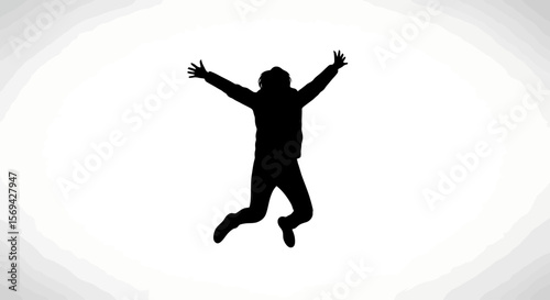 Silhouette of a Person Jumping with Joy on White Background