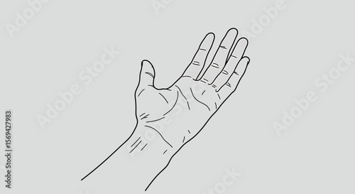 Open Hand Gesture: Line Art Illustration for Guidance and Support