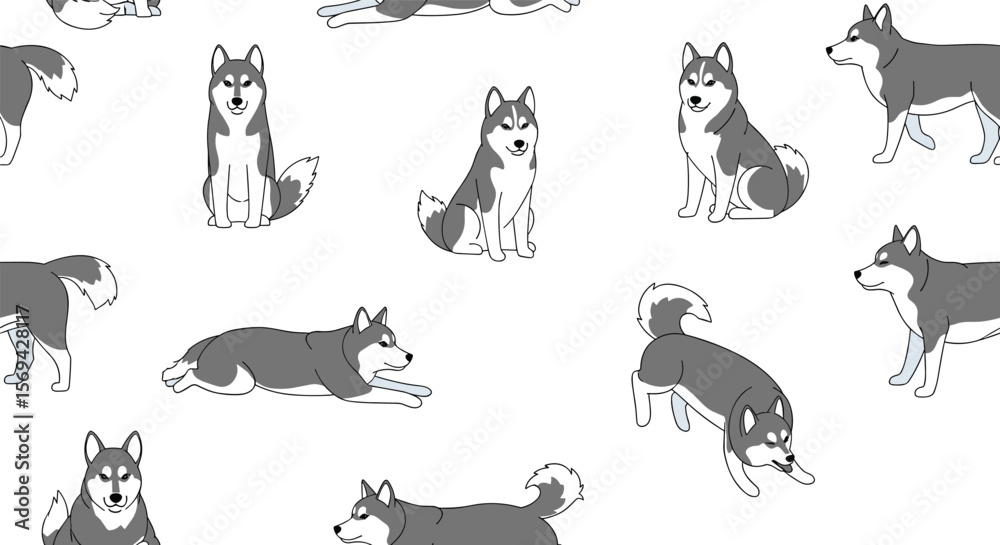 Obraz premium Charming dog breed pattern featuring active huskies in various poses