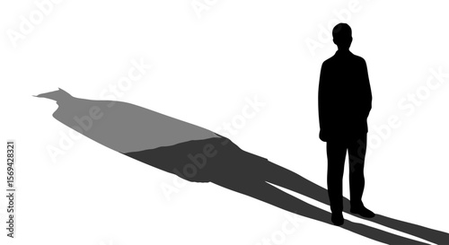 Silhouette of a Person with Long Shadow on White
