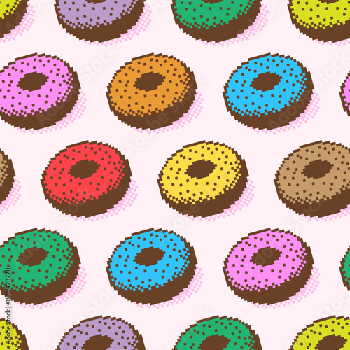 Donut pattern pixel art vector colorful style for banner, website, decoration, pattern, menu