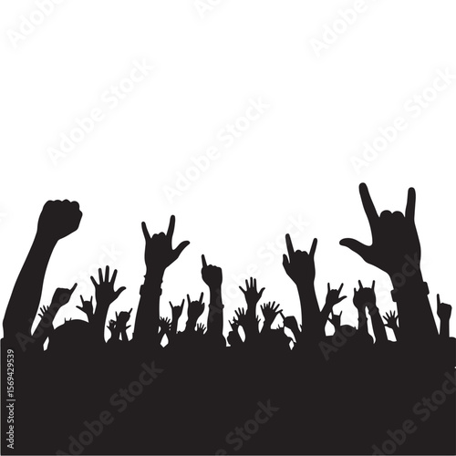 Vector silhouette of concert audience hands