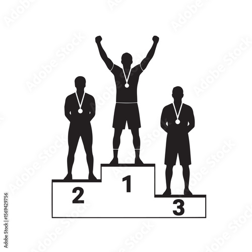 Vector silhouette of a champion on the podium