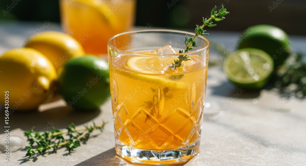 Fototapeta premium Refreshing Citrus Cocktail with Thyme Garnish