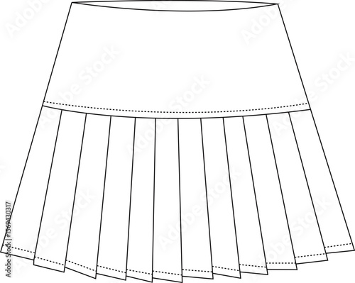 Pleated Mini Skirt with Wide Waistband | Technical Fashion Illustration | Flat Apparel Template CAD | Front View