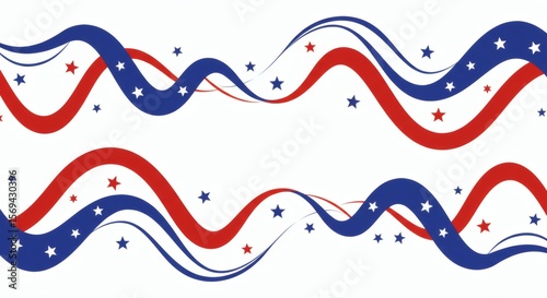 Patriotic Wavy Stripes Design Red, White, and Blue Stars Banner