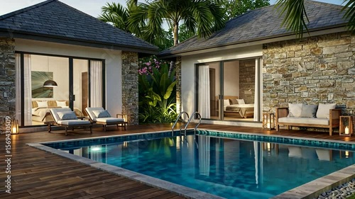 Wallpaper Mural Luxurious Villa with Pool: Tropical Paradise Relaxation and Comfort. Torontodigital.ca