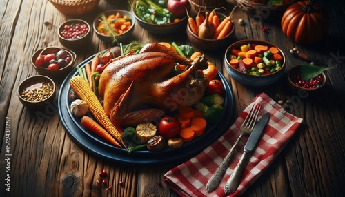 Traditional Thanksgiving Feast with Roasted Turkey and Autumn Harvest Sides 8K Resolution
