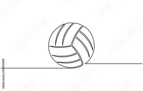 Continuous line drawing of ball. Volley ball one line art,  showcasing the ball's design and curves.