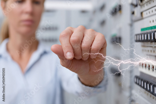 Close-up of woman’s hand unplugging electronics as thunder rumbles, smart precaution.