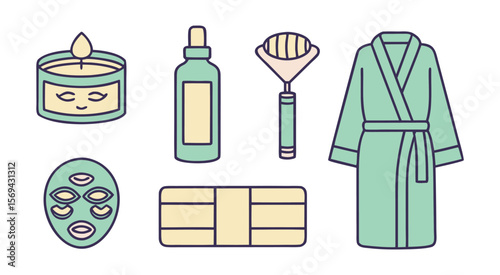 Spa Day Essentials Illustrated Set Green Bathrobe Candle Face Mask