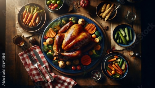 Traditional Thanksgiving Feast with Roasted Turkey and Autumn Harvest Sides 8K Resolution