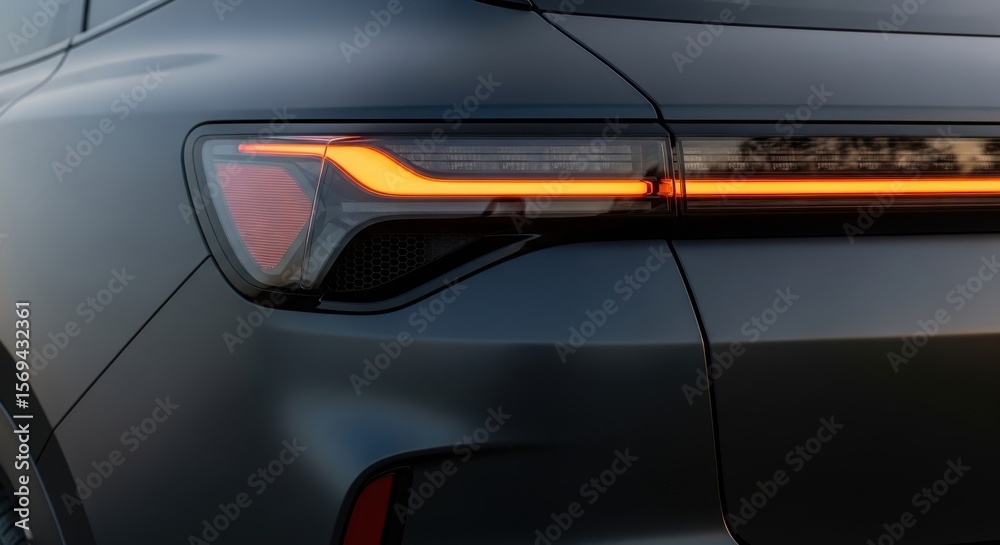 Naklejka premium Sleek modern car tail light with led technology at dusk
