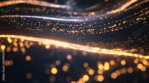 Abstract digital wave of glowing particles.  A mesmerizing display of interconnected luminous points forming flowing, undulating patterns.  Intricate interplay of light and dark