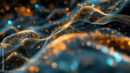 Abstract digital waves of glowing particles