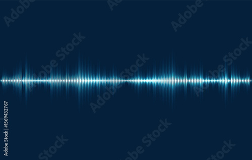 Glowing blue audio waveform on a dark navy background, representing sound, voice, or music frequency with dynamic energy and clarity.
