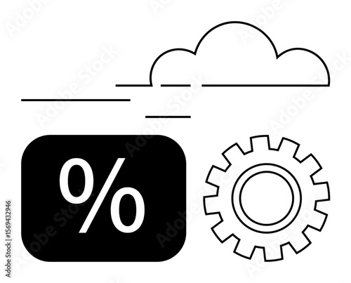 Gear and percentage inside a black rectangle under a stylized cloud emphasize process, efficiency, and technology. Ideal for fintech, cloud services, automation, innovation, analytics, engineering
