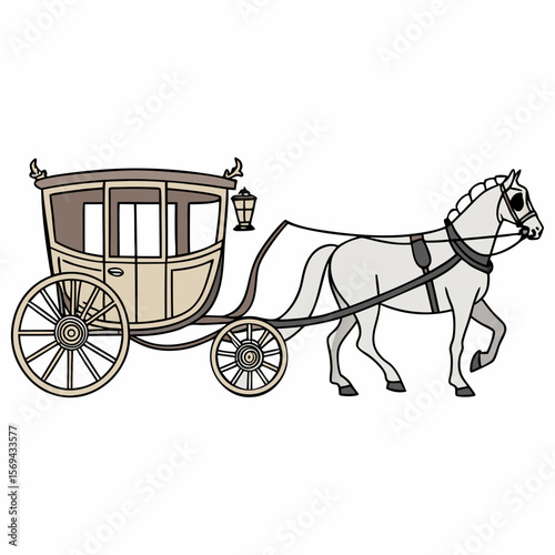 Elegant carriage pulled by a white horse transportation vintage