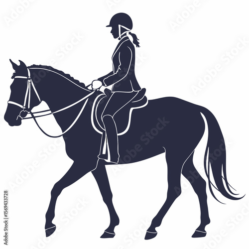 Equestrian rider on horseback in motion silhouette dark blue