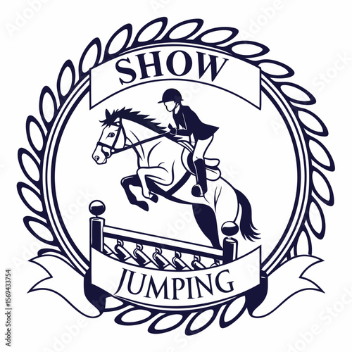 Equestrian show jumping competition emblem horse rider