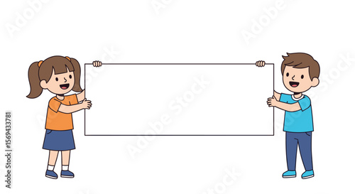 Children holding a blank whiteboard for writing or drawing ideas and learning