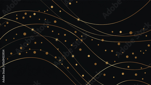 Abstract black and white background with swirling lines, metallic circles, and a futuristic light pattern