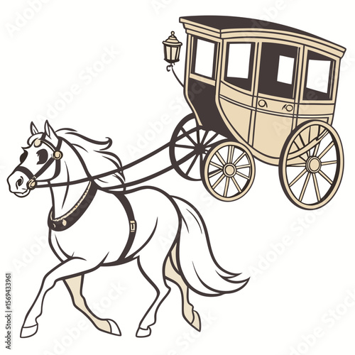 Horse drawn carriage with lamp transportation vintage