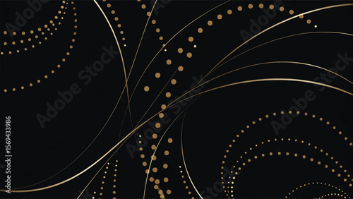 Abstract black and white background with swirling lines, metallic circles, and a futuristic light pattern