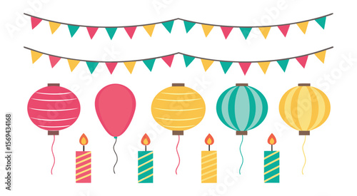 Festive Party Decorations Balloons Lanterns Candles Bunting