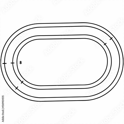 Oval racetrack with lanes and markings sports competition
