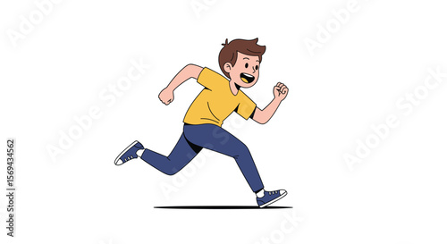 Excited young man running fast with energy and joyful expression illustration