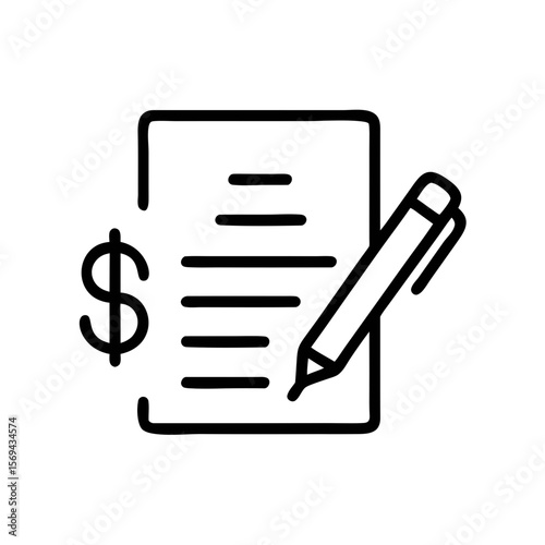 Contract with Dollar Sign Icon – Financial Agreement Document Line Symbol