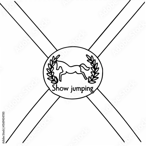 Show jumping horse emblem with laurel wreaths equestrian sport