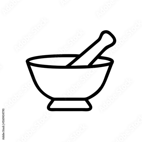 Mortar and Pestle Line Icon – Herbal Grinding and Kitchen Tool Symbol