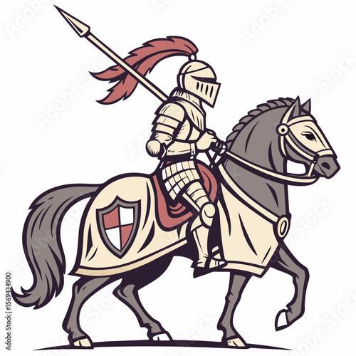 Armored knight riding horse holding spear medieval