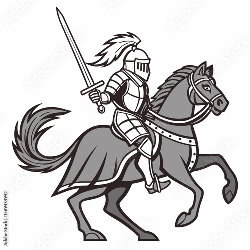 Armored warrior on horseback holding sword knight warhorse