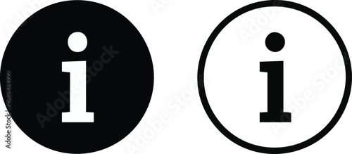 Minimal Info Icon Set – Black and White Circular “i” Symbols for UI Help Buttons, App Tooltips, or Digital Info Labels