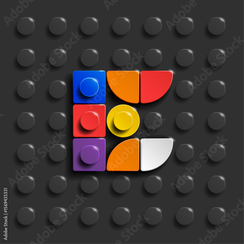 Colorful letters S of alphabet from building bricks on blue brick background. 3d letters . Realistic letters S. 3d letters a from building bricks