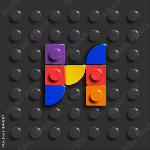 Colorful letters S of alphabet from building bricks on blue brick background. 3d letters . Realistic letters S. 3d letters a from building bricks