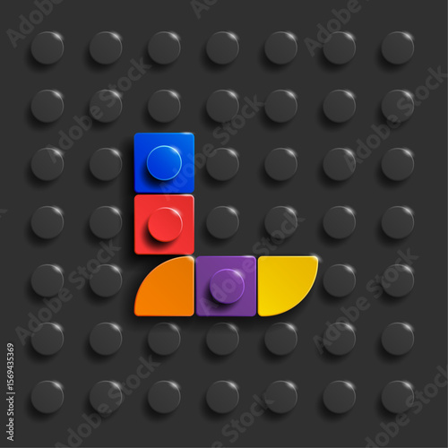 Colorful letters S of alphabet from building bricks on blue brick background. 3d letters . Realistic letters S. 3d letters a from building bricks