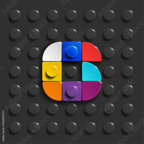 Colorful letters S of alphabet from building bricks on blue brick background. 3d letters . Realistic letters S. 3d letters a from building bricks