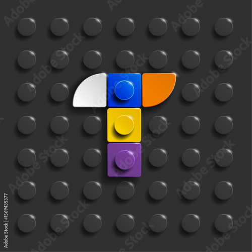Colorful letters S of alphabet from building bricks on blue brick background. 3d letters . Realistic letters S. 3d letters a from building bricks