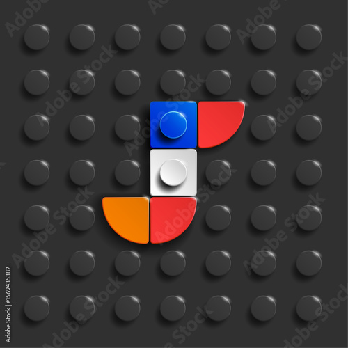 Colorful letters S of alphabet from building bricks on blue brick background. 3d letters . Realistic letters S. 3d letters a from building bricks