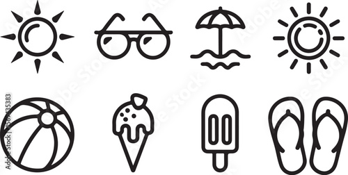 Black Line Beach Icons for Summer


