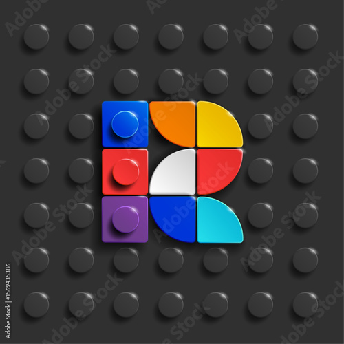Colorful letters S of alphabet from building bricks on blue brick background. 3d letters . Realistic letters S. 3d letters a from building bricks