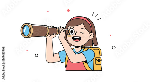 A young explorer with a telescope discovers new horizons and opportunities for adventure