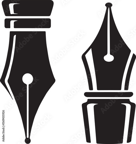 Two classic fountain pen nib designs in elegant black and white vector illustration